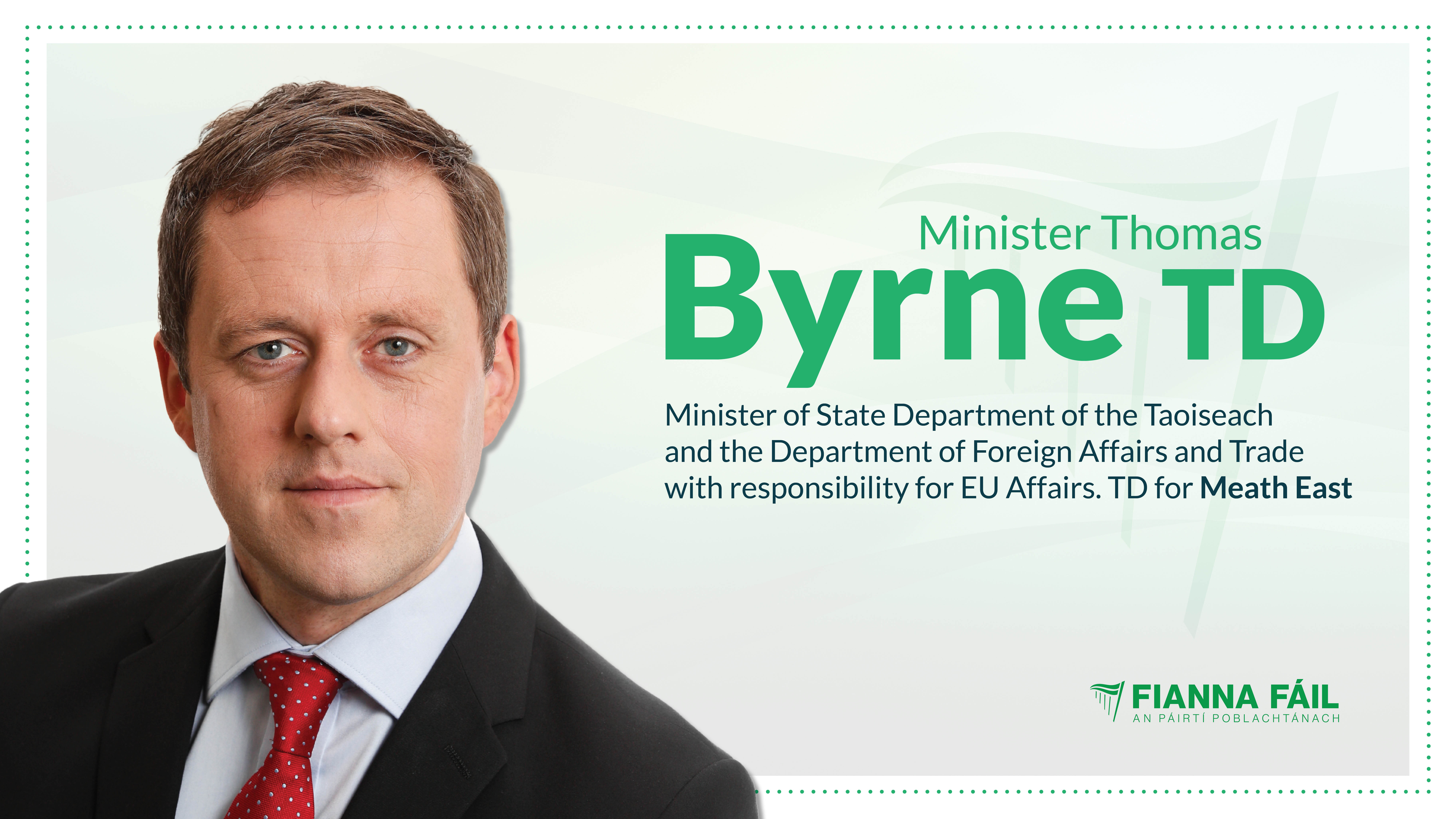 Minister Thomas Byrne addresses EMI European of The Year Award Ceremony for Michel Barnier